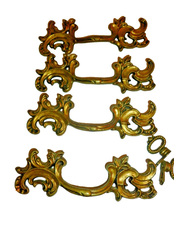 4 Antique Cast Brass Drawer Pulls Dresser Heavy Cast - Image 2 of 4