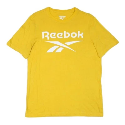REEBOK Hommes Jaune Coton Mélange Graphique T-SHIRT S Manche Courte Ras Cou Logo - Photo 1/4