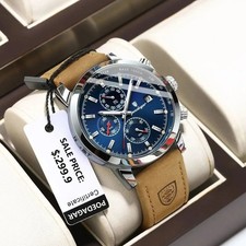 Luxus Herren Leder Armbanduhr Chronograph Quarz Wasserdicht Datum Militär …