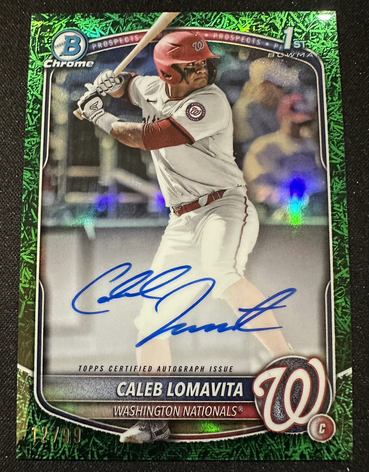 2025 Bowman Caleb Lomavita Chrome Auto Green Grass Refractor 1st /99 Nationals
