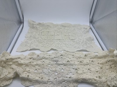 Beautiful Hand Made  Antique Cream Crocheted Cream Colored Doillies 26x 6, 14x6