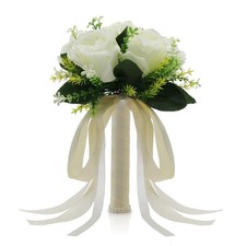 Small Bridal Flower Bouquet Wedding Bridesmaid Artificial White Toss Rose