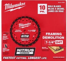 Milwaukee 7-1/4” 24T NITRUS™ Carbide Framing & Demolition Circular Saw Blade 10