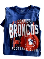Denver Broncos '47 Brand Men's Large 100% Cotton Blue Short Sleeve T-Shirt NEW