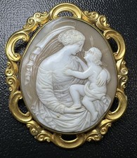 Antique 1860's Gold Filled Large LADY & Child Cameo brooch 18.8gr A177