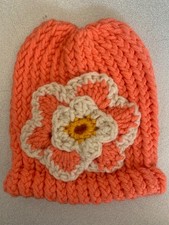 Hand-crocheted hat with flower SIZE: CHILD W 6 1/2 in x H 7 1/2 in FREE SHIP