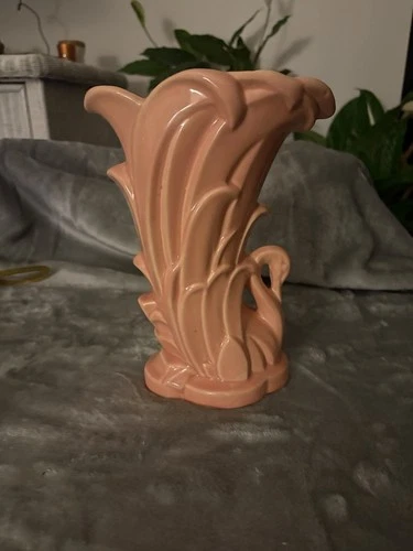 McCoy Pottery MCM Mid Century Modern Pink Swan Ceramic Vase 9" Rare Vintage
