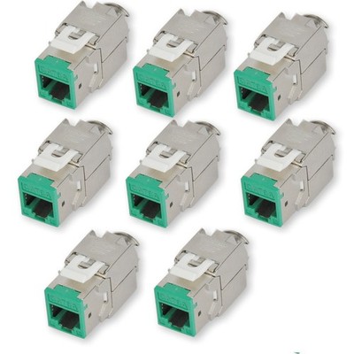8 Stück Keystone Module CAT 6A RJ45 Buchse dunkelgrün vollgeschirmt AWG 22-25