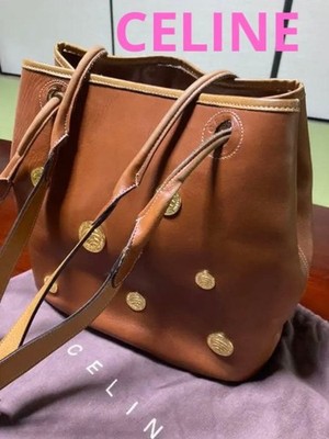 Celine Women Bag Super Genuine Leather Bucket Tote Vintage Gold Coin Medal Limit
