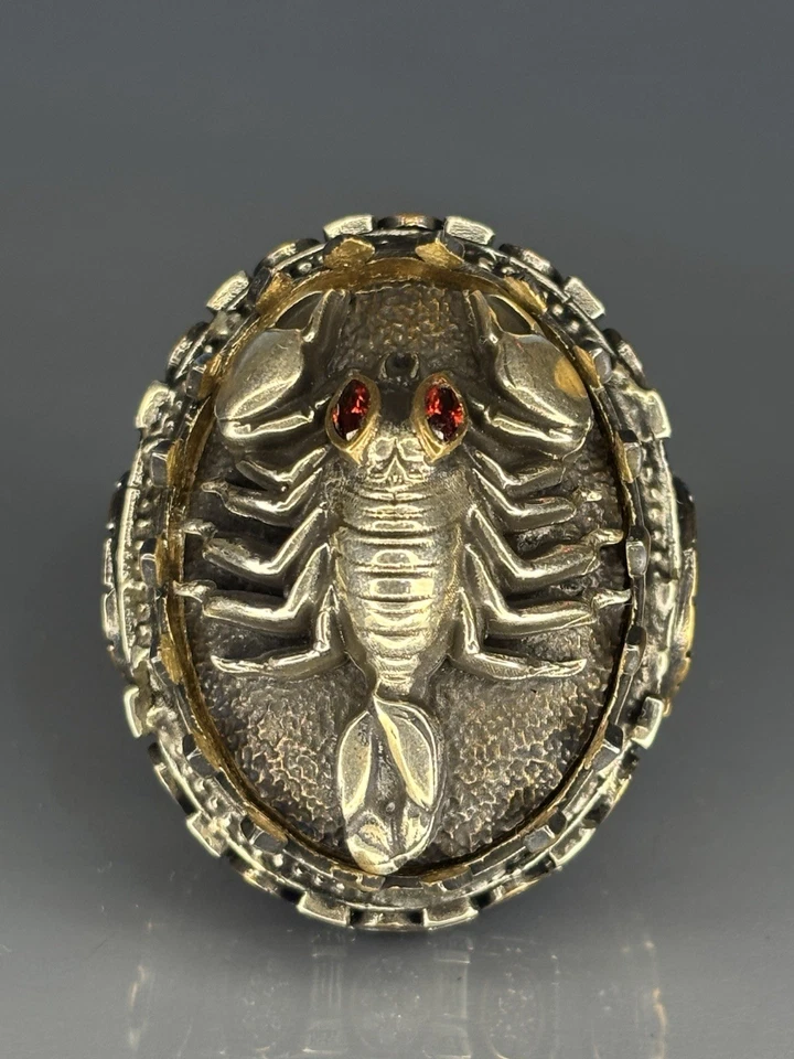 925 Sterling Silver Scorpion Ring Ruby Stone Eyes, Bronze Accent, Gothic Baroque - Image 4 of 4