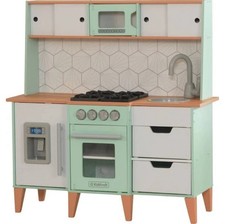 KidKraft Natural Wooden McKinney Style Play Kitchen - Fridge Ice-maker Stove 