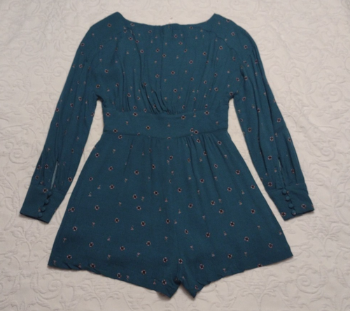 Free People ROMPER green Love Grows Long Sleeve Fairy Grunge Boho Sz SMALL - Picture 6 of 6