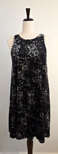 Adrienne Vittadini Velvet Burnout Swing Dress M Sleeveless Black Party Whimsigot