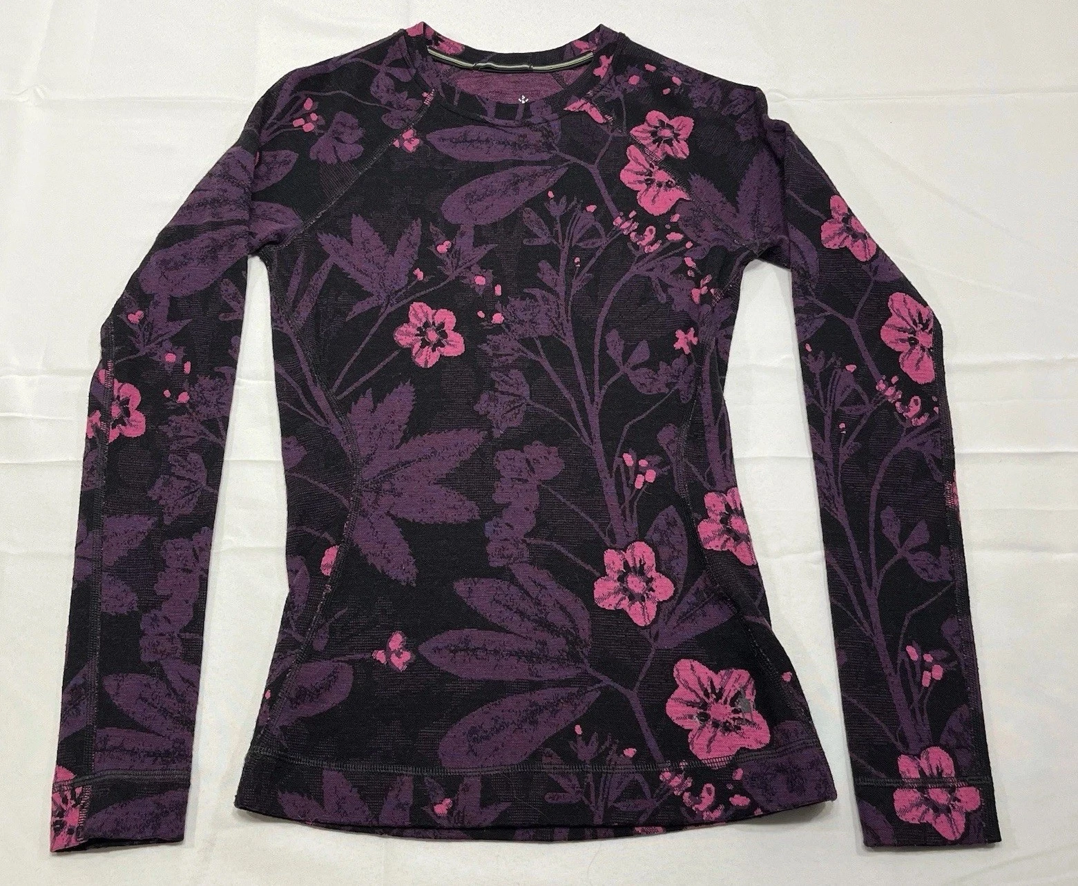 Smartwool 100% Merino Wool Thermal Shirt Womens XS Pink Floral Base Layer Floral