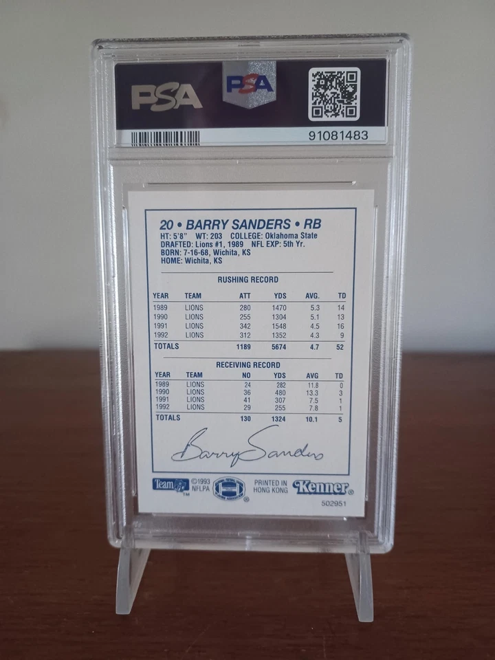 1993 Kenner Starting Lineup Barry Sanders Portrait Card Graded PSA 8 NM-MT - Image 2 of 2