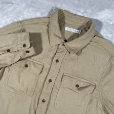Outerknown Blanket Shirt Mens Large Tan Beige Flannel Shacket Organic Cotton EUC