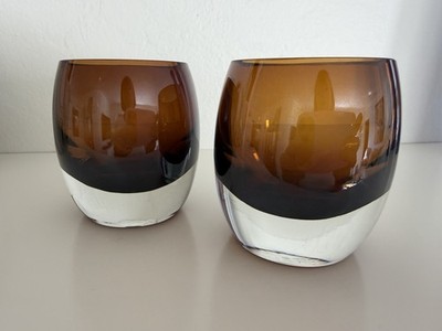 Vintage MIKASA Classic Solaris Amber Art Votive Candle Holder Set of Two(2)