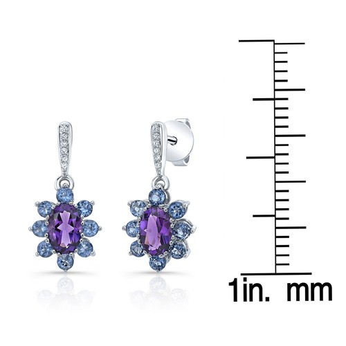 14K Amatista Oro Blanco Iolita Diamante Pendientes de Flor 16.83 Ctw Natural - Imagen 2 de 2