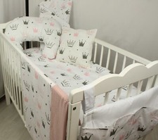 10 pc BEDDING SET for cot bed NURSERY pink crowns princess large set duvet quilt