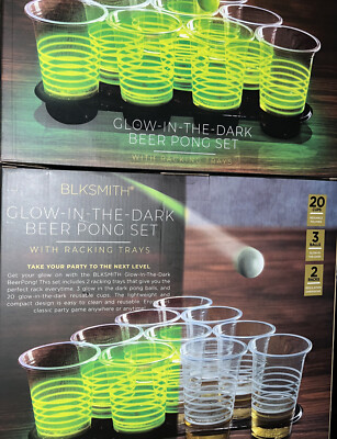 Glow-in-the-Dark Beer Pong Set 20 Cups 3 Balls 2 Racks by Blksmith Lots Of 2
