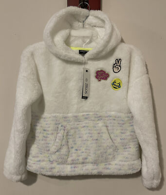 Zelos Girls Large White Fleece Hooded  Happy Thoughts  Sweatshirt NWT! A4731