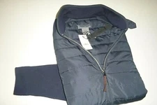dylan gray mens designer full zip blue knit wool coat- puffer jacket sz: Lg-navy