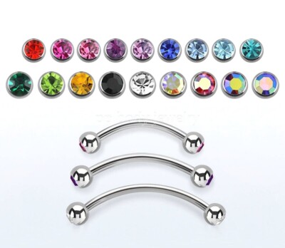 14G 16G Surgical Steel Double Gem Curved Barbell Tongue Snake-Eyes Piercing