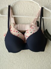Laura Ashley Bra Set Push-up Bra Navy Blue And Heart Design Size 34C