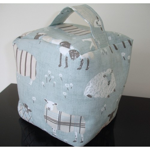 Door Stop Sheep Doorstop Doorstopper Unfilled Duck Egg Tartan Blue Grey Farmyard - Picture 4 of 6