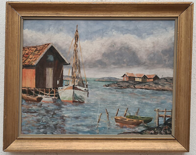 No: 1397 Oil Painting Artwork with Frame Maritime Landscape Signed Ship
