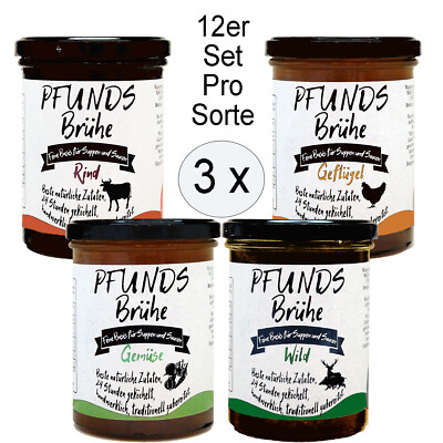 PFUNDS Brühe Sparset je 3 x 400 ml Rind, Geflügel, Gemüse, Wild - Fond