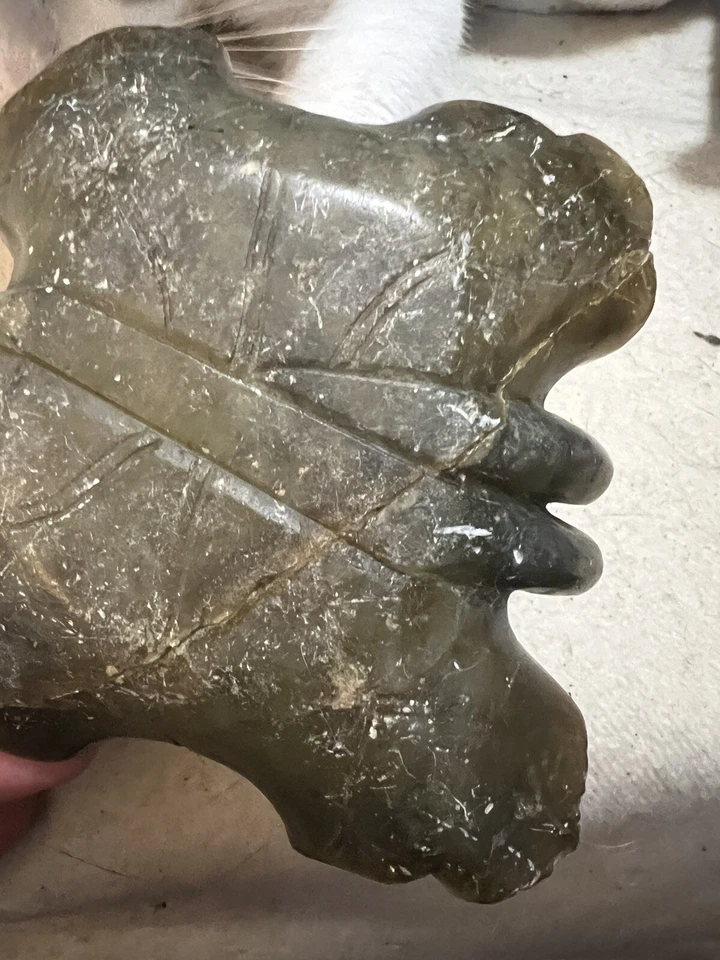 ANTIGUO CUENCO DE LOTO TALLADO CHINO PIEDRA DURA Foto 4 de 4