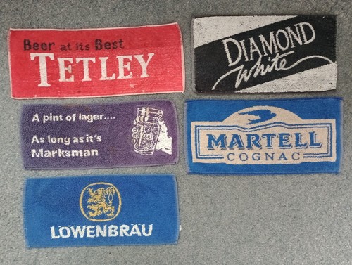 Collection 5 Vintage Bar Towels Tetley Marksman Diamond White Lowenbrau, Martell