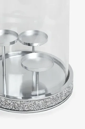 3 Pillar Candle Holder Harper Gem Silver Glass Candle Centerpiece Hurricane 32cm - Image 2 of 3
