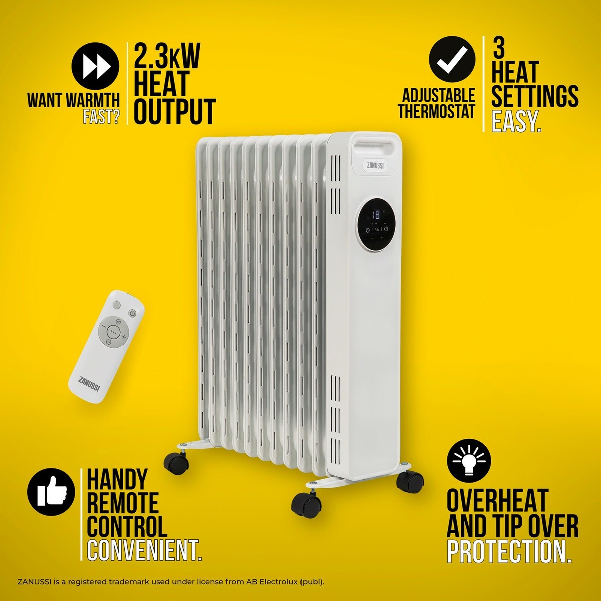 Zanussi Electric Heater 2300W 11 Fin Oil Filled Radiator u0026amp; Remote White  ZOFR5005 5060440049774 | eBay