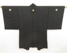 5321T10z410 Vintage Japanese Kimono Silk Men's See through HAORI Black