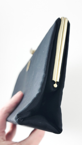 Black Cocktail Clutch Vintage Purse Gorgeous Inside Fabric 12 inches - Picture 9 of 10