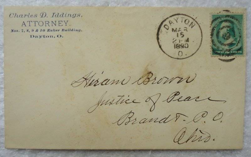 1890 COVER CHARLES IDDINGS ATTORNEY DAYTON BRANDT OHIO JUSTICE PEACE eBay