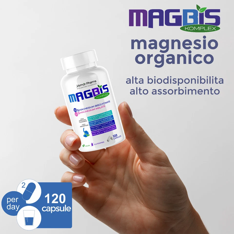 Magbis Magnesio Bisglicinato e Malato 120 Capsule Vegan Sonno Energia J.Armor - Immagine 2 di 4