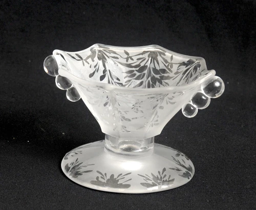 Fenton Wistaria Candle Holder Frosted Vine Pressed Glass Beaded Handle 8 Panel