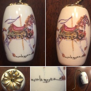 Vtg Ceiling Fan Light Pull Porcelain Carousel Ornate Horses Ponys