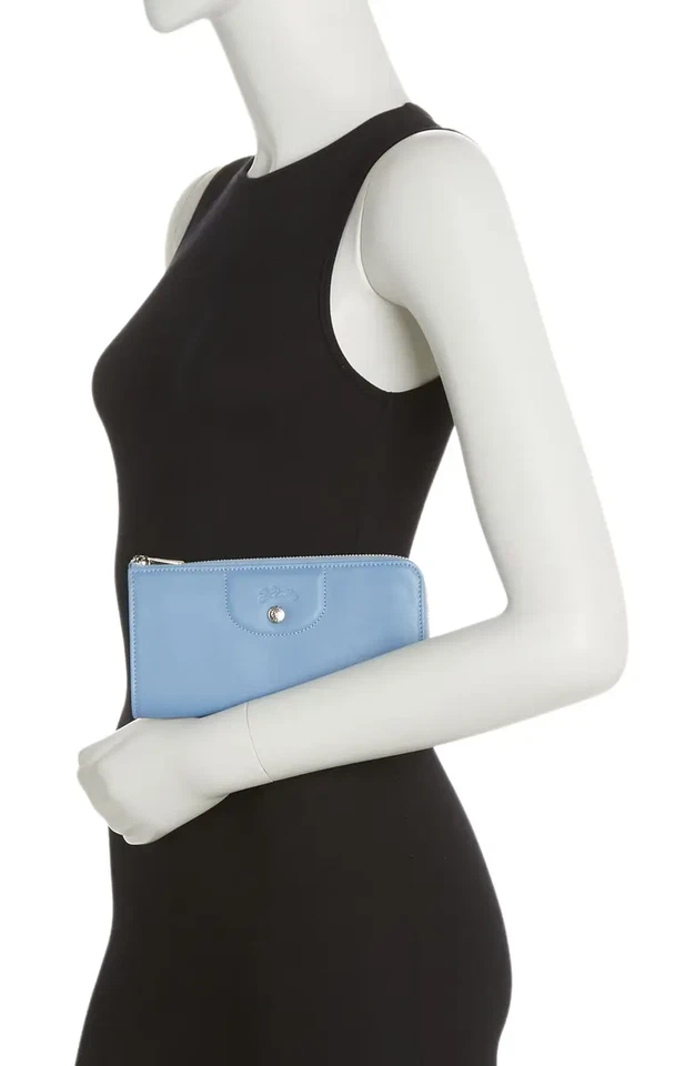 Cartera de cuero Longchamp Cuir cuarto cremallera ~NUEVA CON ETIQUETAS~ CAJA DE REGALO NIEBLA AZUL Foto 3 de 4