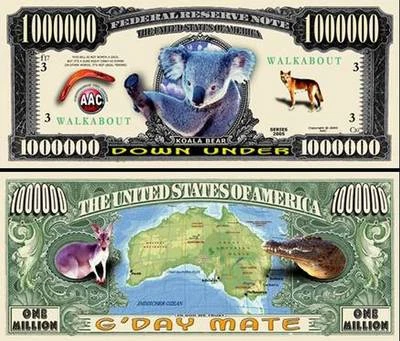 Australia Koala Bear Million Dollar Bill Funny Money Novelty Note + FREE SLEEVE