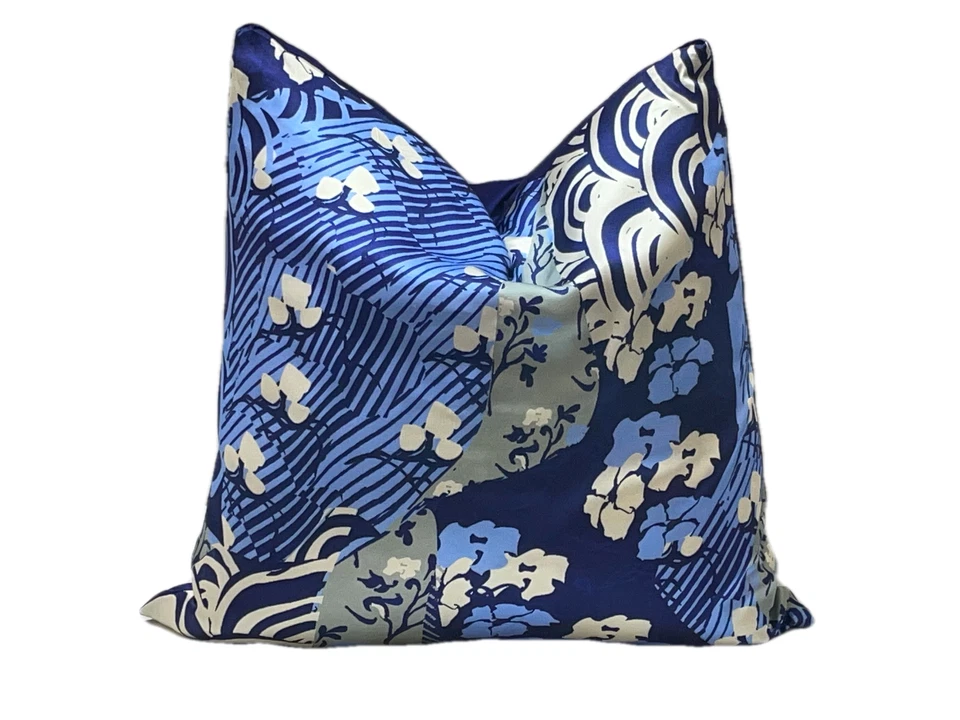 Surya Silk Pillow Abstract Design 95% Feather 5% Down Insert 18" x 18" Blue Gray - Image 2 of 4