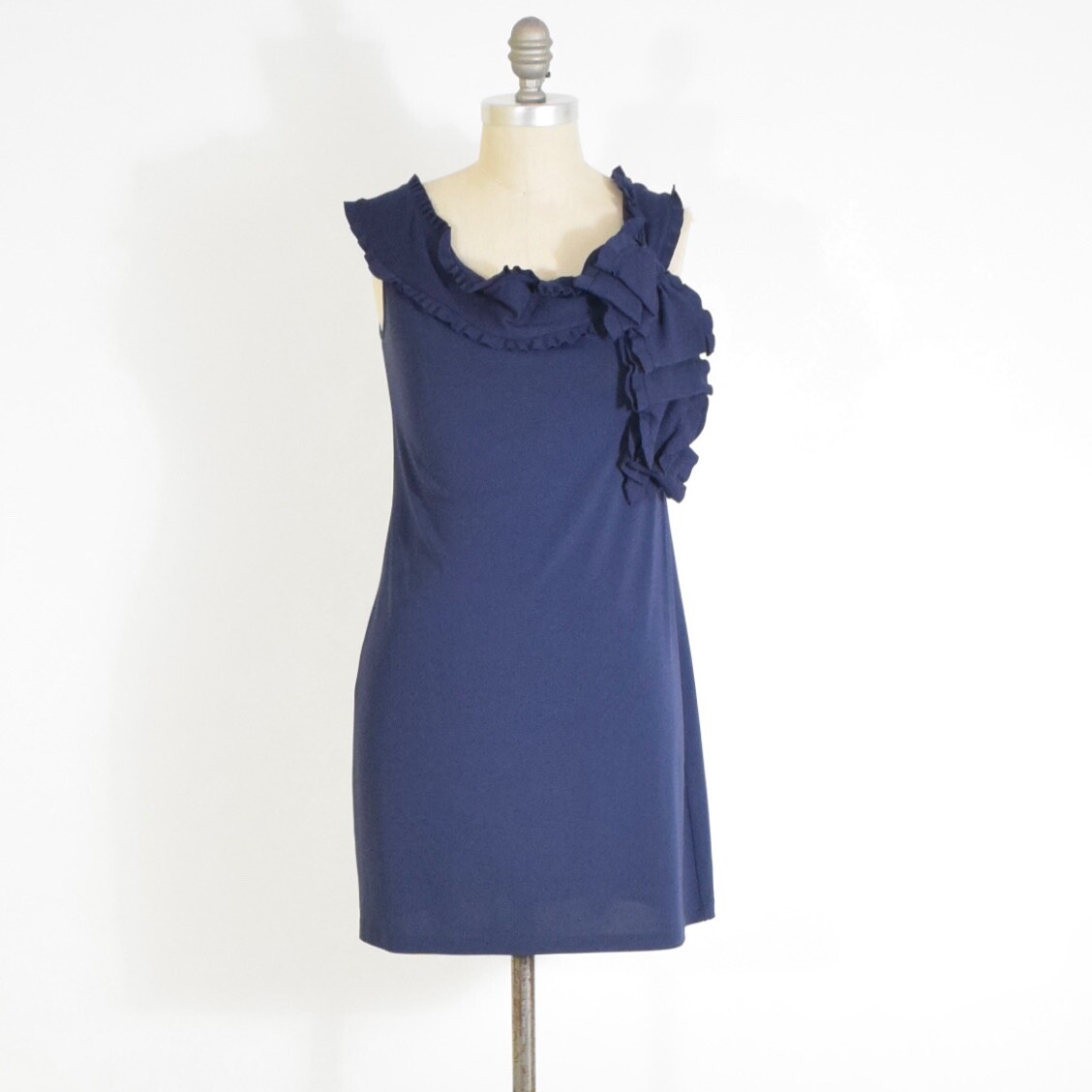 RED VALENTINO★素敵！Ruffled jersey mini dress RED Valentino Dress XS Navy Blue Stretch Matte Jersey