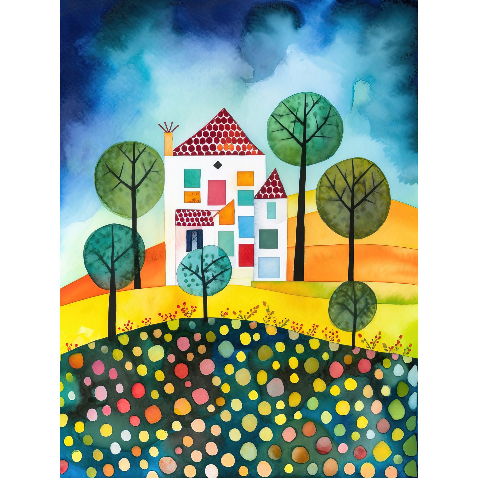 Abstract House And Garden Modern Folk Art Huge Wall Art Poster Print Giant