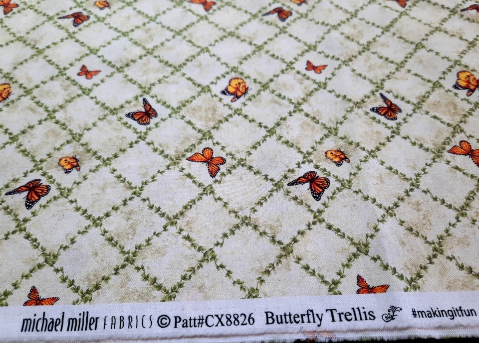 Enrejado mariposa tela Michael Miller de 1 1/2 yardas CX8826 mariposa monarca verde Foto 2 de 4