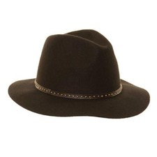 Ladies Fedora Wool Felt Hat Wide Brim Trilby Studded Belt Band 3 Colours 1 Size