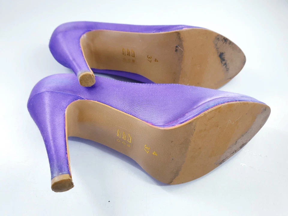 Meadows size 4 (37) purple satin diamante bow stiletto heel bridal court shoes - Image 3 of 4