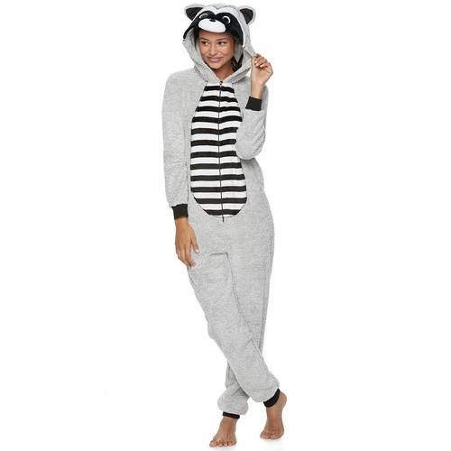 NEW Juniors' Peace, Love & Fashion Raccoon Costume One-Piece Pajamas MEDIUM - 第 1/4 張圖片